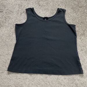 Lands' End Basic Tank Top Womens Large Black Solid Round Neck Sleeveless Casual